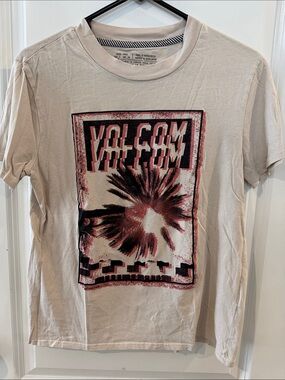 Volcom Cream Tee with Red & Black Palm Graphic